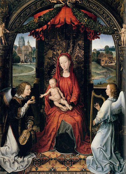 Hans Memling Madonna Enthroned with Child and Two Angels Norge oil painting art